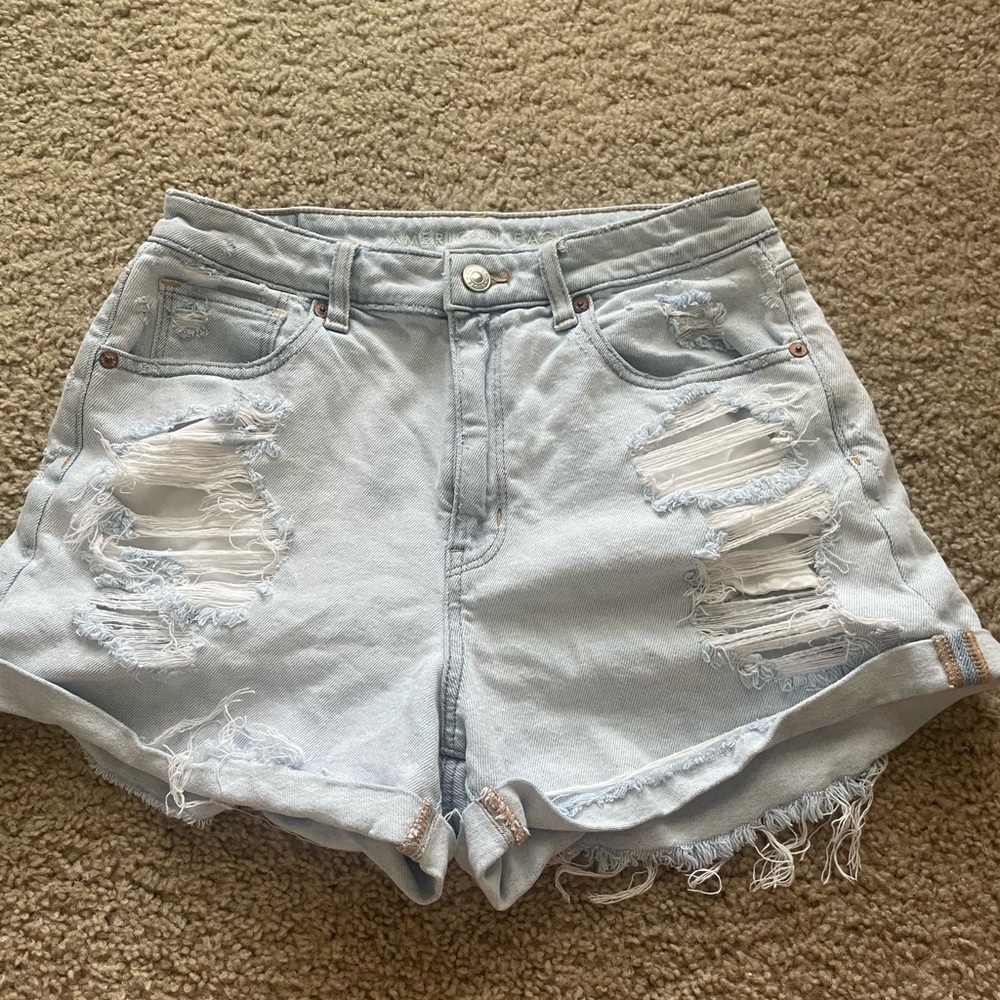 American Eagle Outfitters Blue Jean Shorts High-Waisted Distressed